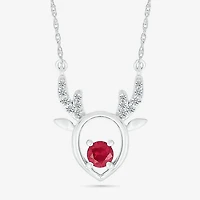 Reindeer Womens Lab Created Red Ruby Sterling Silver 18 Inch Pendant Necklace