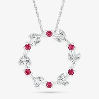 Christmas Wreath Womens Lab Created Red Ruby Sterling Silver Circle 18 Inch Pendant Necklace