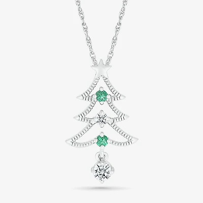 Christmas Tree Womens Lab Created Green Emerald Sterling Silver 18 Inch Pendant Necklace