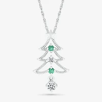 Christmas Tree Womens Lab Created Green Emerald Sterling Silver 18 Inch Pendant Necklace