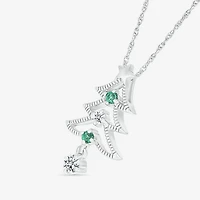 Christmas Tree Womens Lab Created Green Emerald Sterling Silver 18 Inch Pendant Necklace