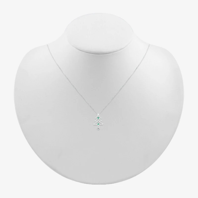 Christmas Tree Womens Lab Created Green Emerald Sterling Silver 18 Inch Pendant Necklace