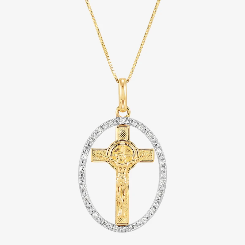 (H-I / Si1-Si2) Unisex Adult 1/10 CT. T.W. Lab Grown White Diamond 14K Gold Circle Cross 18 Inch Pendant Necklace