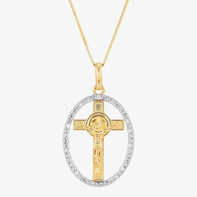 (H-I / Si1-Si2) Unisex Adult 1/10 CT. T.W. Lab Grown White Diamond 14K Gold Circle Cross 18 Inch Pendant Necklace