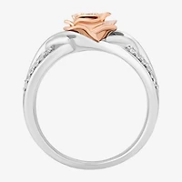 Enchanted Disney Fine Jewelry Belle(I, I2) Womens 1/4 CT. T.W. Lab Grown White Diamond 14K Rose Gold Over Silver Sterling Flower Beauty and the Beast Belle Cocktail Ring