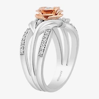 Enchanted Disney Fine Jewelry Belle(I, I2) Womens 1/4 CT. T.W. Lab Grown White Diamond 14K Rose Gold Over Silver Sterling Flower Beauty and the Beast Belle Cocktail Ring