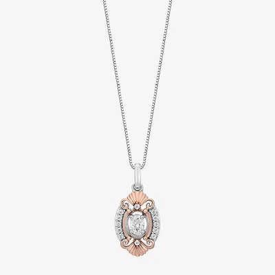 Enchanted Disney Fine Jewelry Ariel (I, I2) Womens 1/3 CT. T.W. Lab Grown White Diamond 14K Rose Gold Over Silver Oval 18 Inch Pendant Necklace