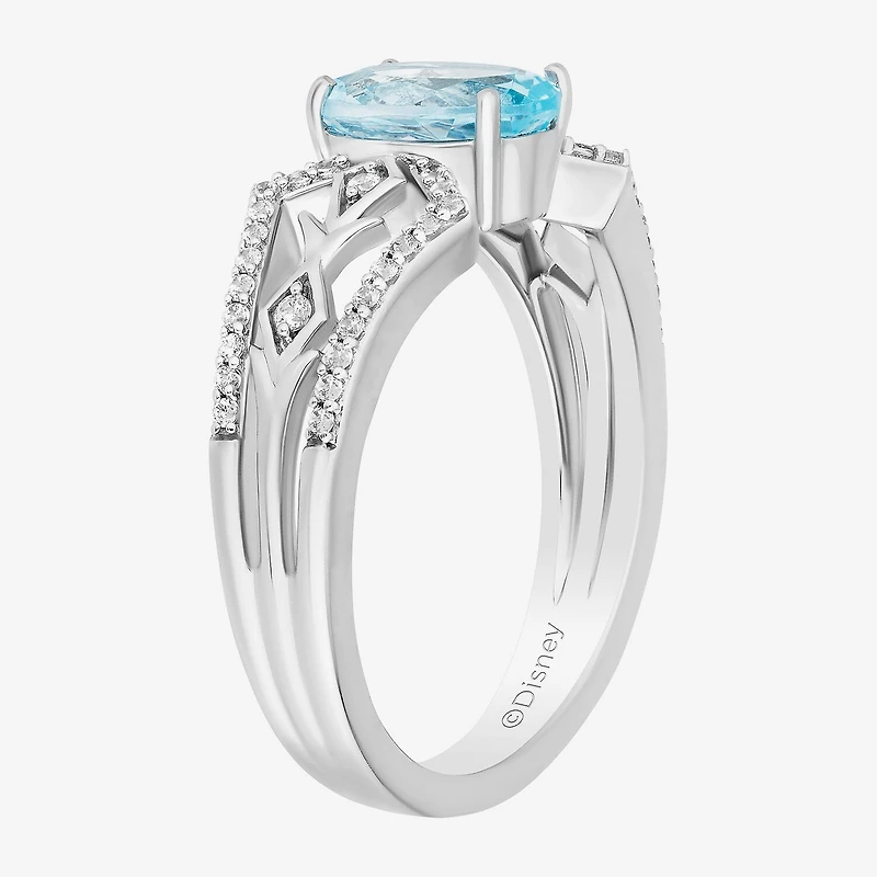 Enchanted Disney Fine Jewelry Elsa(I, I2) Womens 1/5 CT. Genuine Blue Topaz Sterling Silver Oval Elsa Cocktail Ring