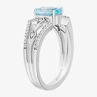 Enchanted Disney Fine Jewelry Elsa(I, I2) Womens 1/5 CT. Genuine Blue Topaz Sterling Silver Oval Elsa Cocktail Ring