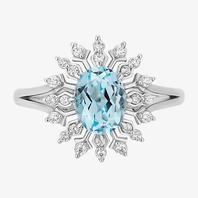 Enchanted Disney Fine Jewelry Elsa (I,I2) Womens 1/5 CT. Genuine Blue Topaz Sterling Silver Snowflake Cocktail Ring