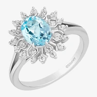 Enchanted Disney Fine Jewelry Elsa (I,I2) Womens 1/5 CT. Genuine Blue Topaz Sterling Silver Snowflake Cocktail Ring