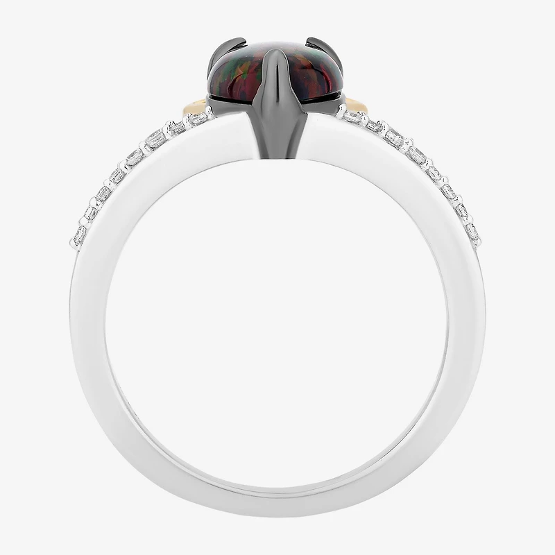 Enchanted Disney Fine Jewelry Evil Queen (I2, I) Womens 1/10 CT. T.W. Lab Created Black Opal 14K Gold Over Silver Sterling Silver Evil Queen Side Stone Cocktail Ring