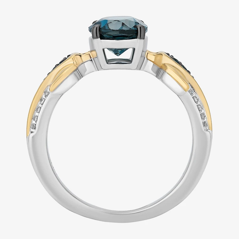 Enchanted Disney Fine Jewelry Moana (I,I2) Womens 1/10 CT. T.W. Genuine Blue Topaz 14K Gold Over Silver Oval Cocktail Ring