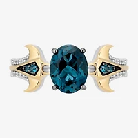 Enchanted Disney Fine Jewelry Moana (I,I2) Womens 1/10 CT. T.W. Genuine Blue Topaz 14K Gold Over Silver Oval Cocktail Ring