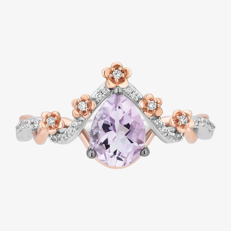 Rapunzel (I,I2) Womens 1/10 CT. T.W. Genuine Purple Amethyst 14K Rose Gold Over Silver Sterling Pear Cocktail Ring