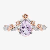 Rapunzel (I,I2) Womens 1/10 CT. T.W. Genuine Purple Amethyst 14K Rose Gold Over Silver Sterling Pear Cocktail Ring