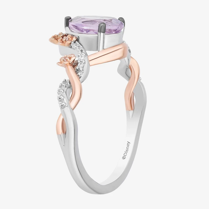 Rapunzel (I,I2) Womens 1/10 CT. T.W. Genuine Purple Amethyst 14K Rose Gold Over Silver Sterling Pear Cocktail Ring