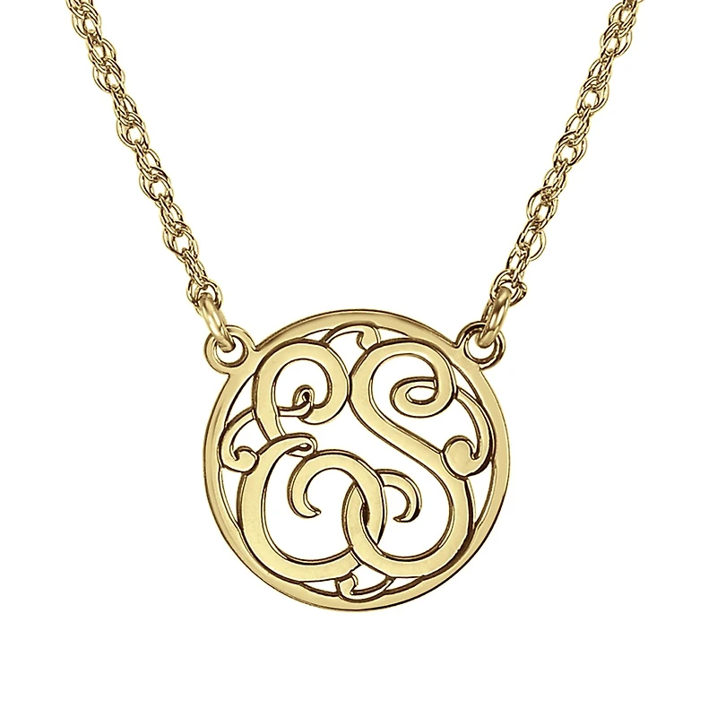 Personalized 15mm Monogram Initial Cut-out Circle Pendant Necklace