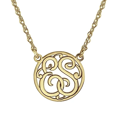 Personalized 15mm Monogram Initial Cut-out Circle Pendant Necklace