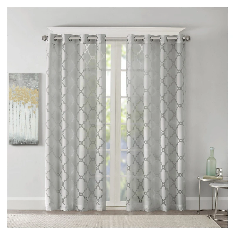 Madison Park Laya Trellis Grommet Top Sheer Single Curtain Panel
