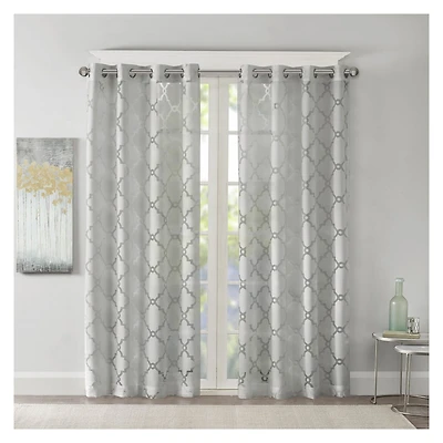 Madison Park Laya Trellis Grommet Top Sheer Single Curtain Panel