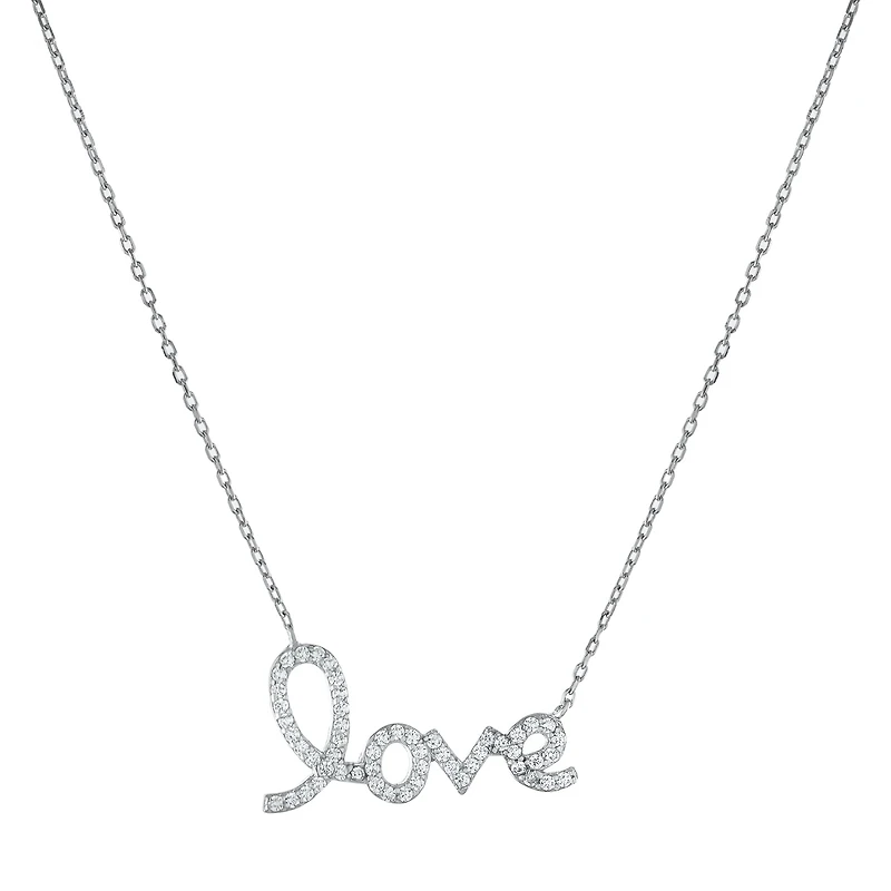 DiamonArt® "Love" Womens White Cubic Zirconia Sterling Silver Pendant Necklace