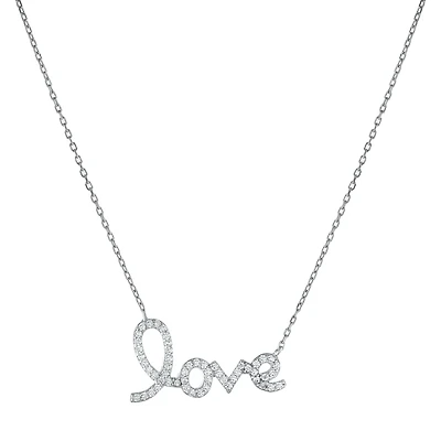 DiamonArt® "Love" Womens White Cubic Zirconia Sterling Silver Pendant Necklace