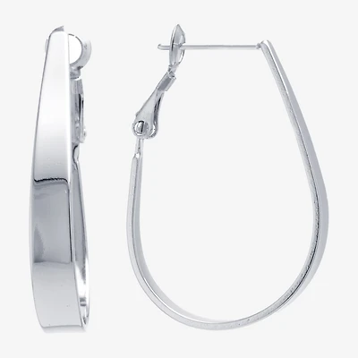 Silver Reflections Womens 32mm Oval Hoop Earrings