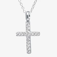 Silver Treasures Sterling Silver Cubic Zirconia Cross Pendant Necklace
