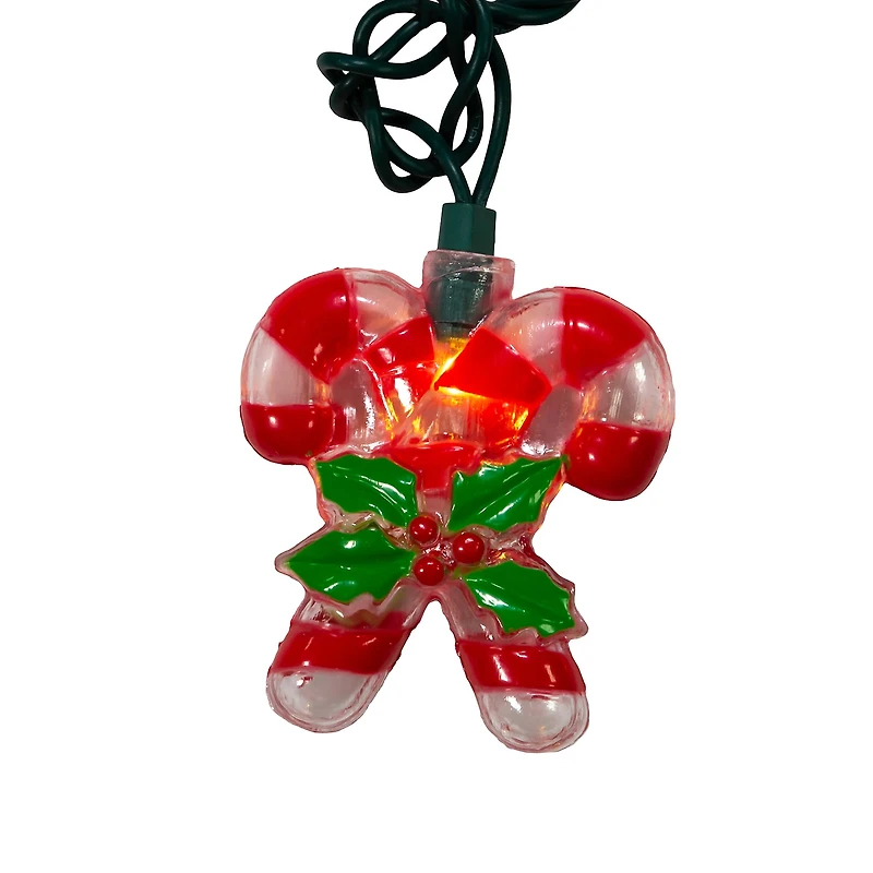 Kurt Adler Candy Cane With Holly Leaves And Berries String Lights