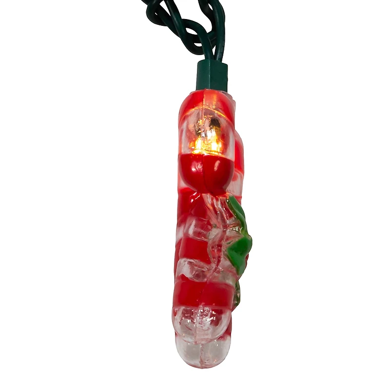Kurt Adler Candy Cane With Holly Leaves And Berries String Lights
