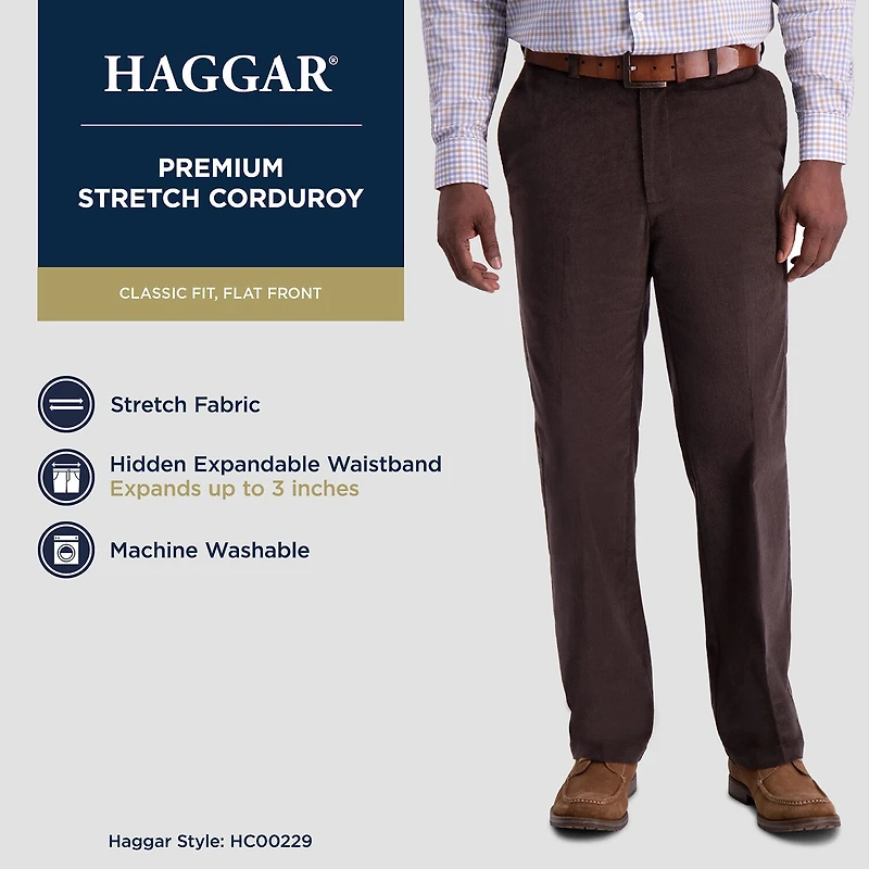 Haggar Stretch Corduroy Mens Classic Fit Flat Front Pant
