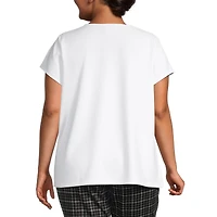 Liz Claiborne Texture Womens Plus Round Neck Short Sleeve Blouse