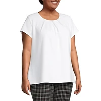 Liz Claiborne Texture Womens Plus Round Neck Short Sleeve Blouse
