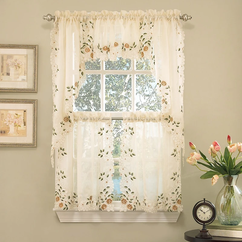 Sweet Home Collection Rosemary Linen Embroidered Rod Pocket Swag Valance
