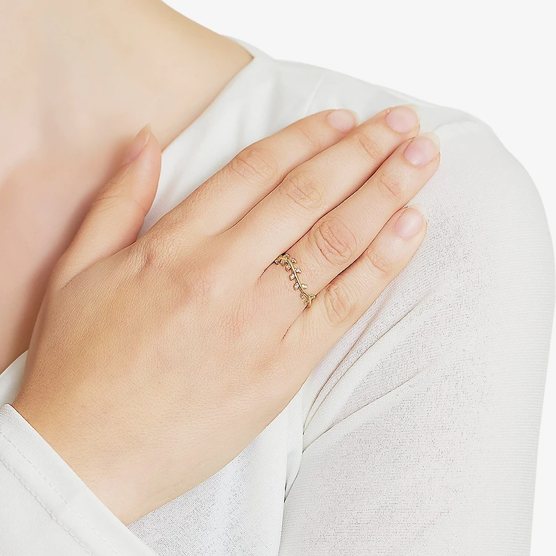 Silver Treasures 14K Gold Over Leaf Cubic Zirconia Ring