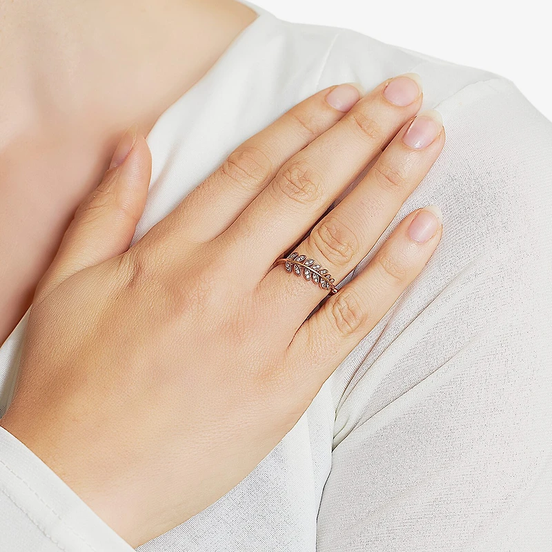 Silver Treasures Leaf Womens Cubic Zirconia 24K Rose Gold Over Band