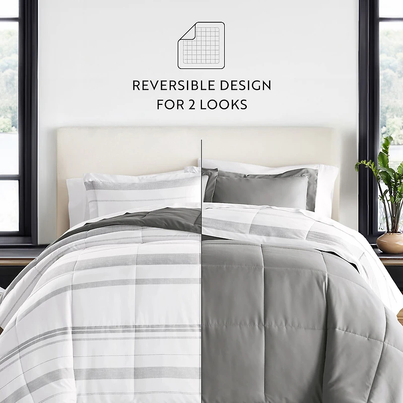 Casual Comfort Stitch Stripe Midweight Down Alternative Comforter Set