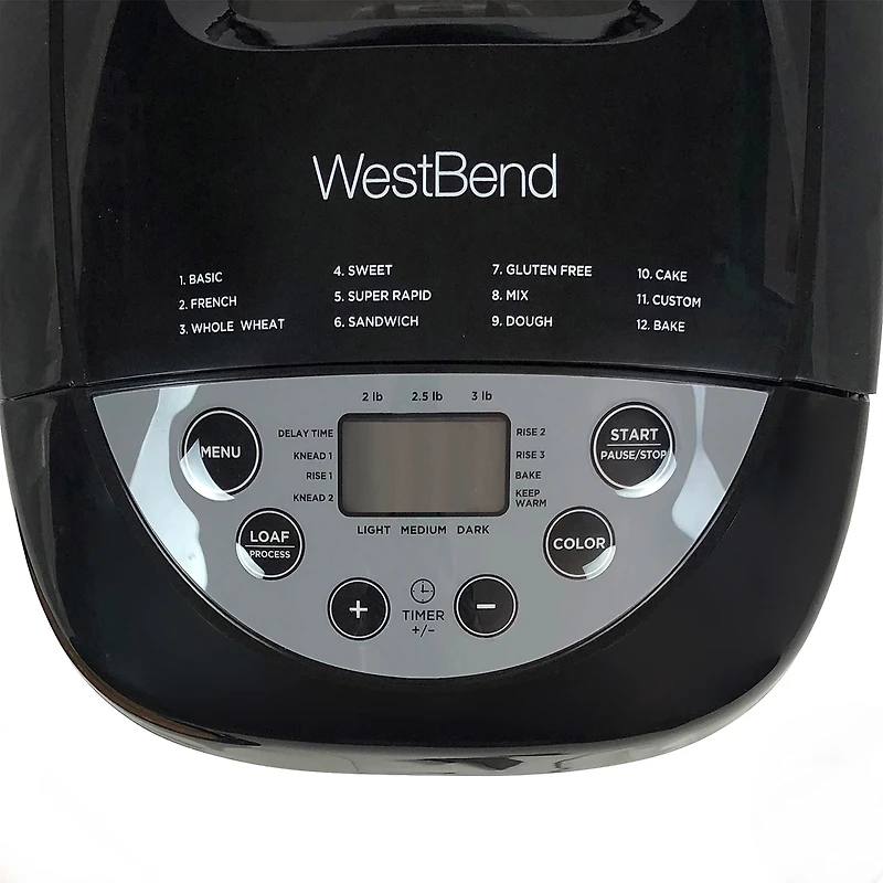 West Bend Hi-Rise Bread Maker with 12 Preset Digital Controls, in Gray