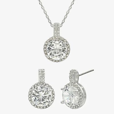 Sparkle Allure Halo Womens Cubic Zirconia Pure Silver Over Brass Round 2-pc. Jewelry Set
