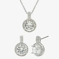 Sparkle Allure Halo Womens Cubic Zirconia Pure Silver Over Brass Round 2-pc. Jewelry Set
