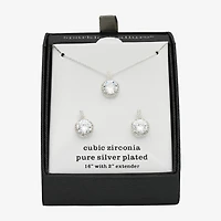 Sparkle Allure Halo Womens Cubic Zirconia Pure Silver Over Brass Round 2-pc. Jewelry Set