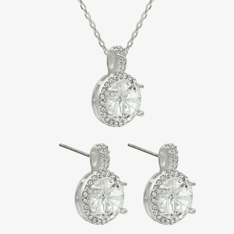 Sparkle Allure Halo Womens Cubic Zirconia Pure Silver Over Brass Round 2-pc. Jewelry Set