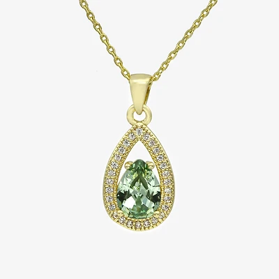 Sparkle Allure Halo Womens Green Cubic Zirconia 14K Gold Over Brass Pear 16 Inch Pendant Necklace