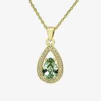 Sparkle Allure Halo Womens Green Cubic Zirconia 14K Gold Over Brass Pear 16 Inch Pendant Necklace
