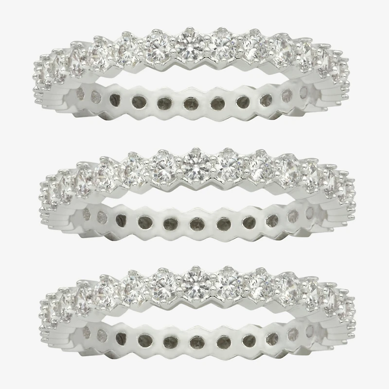 Sparkle Allure Womens Cubic Zirconia Pure Silver Over Brass Eternity Ring Set