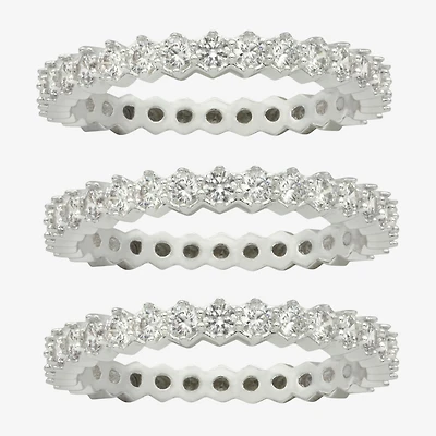 Sparkle Allure Womens Cubic Zirconia Pure Silver Over Brass Eternity Ring Set