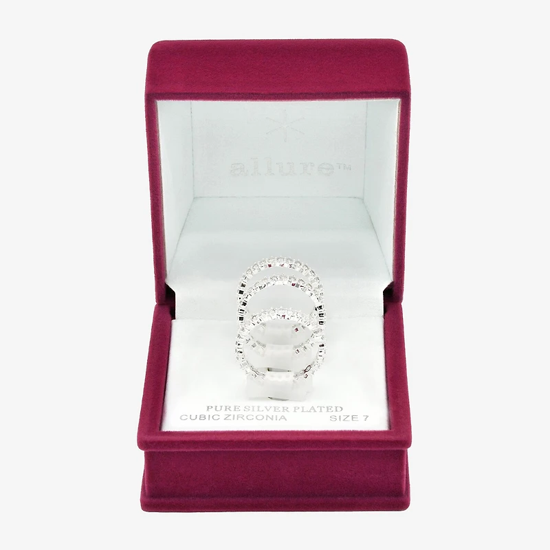 Sparkle Allure Womens Cubic Zirconia Pure Silver Over Brass Eternity Ring Set