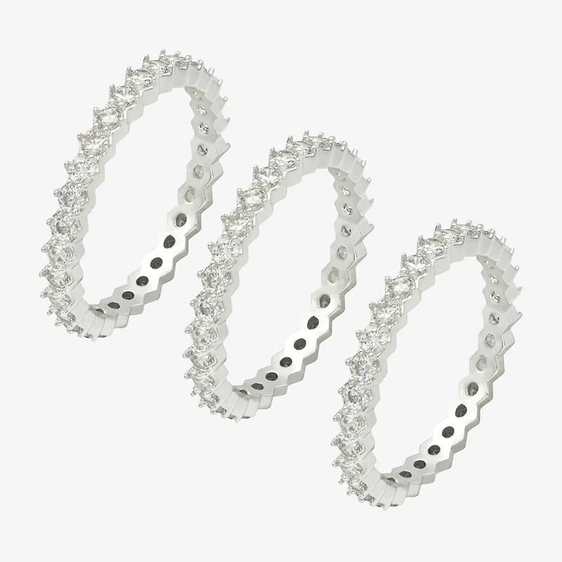 Sparkle Allure Womens Cubic Zirconia Pure Silver Over Brass Eternity Ring Set
