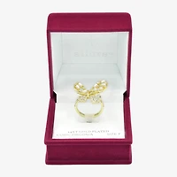 Sparkle Allure Womens Simulated Pearl Cubic Zirconia 14K Gold Over Brass Butterfly Cocktail Ring